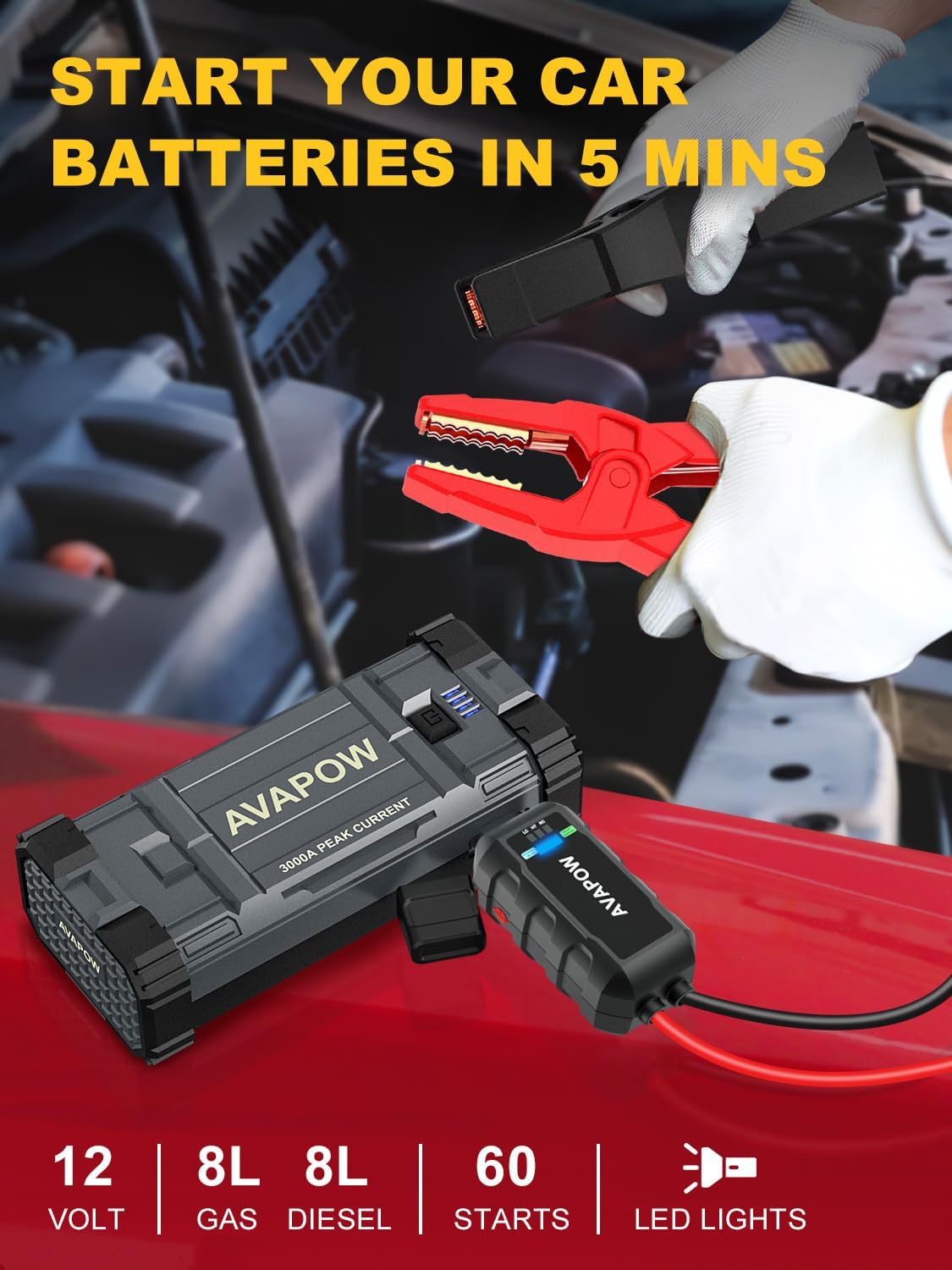 AVAPOW A28 3000A 23800mAh Dijital Ekranlı SUV & Ticari Akü Takviye Kiti - Açı 3