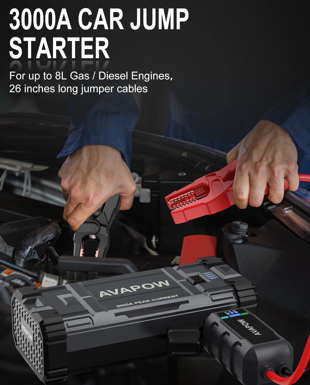 AVAPOW A28 3000A 23800mAh Dijital Ekranlı SUV & Ticari Akü Takviye Kiti - Açı 4