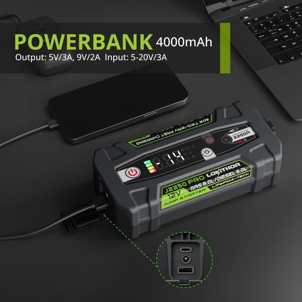 LOKITHOR J2250PRO 2250A 12V LiFePO4 Uzun Ömürlü Profesyonel Akü Takviye Cihazı - Açı 5