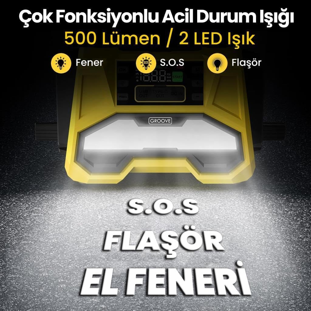 GROOVE F05 8000A 42000mAh Ağır Hizmet Tipi Akü Takviye Cihazı & 150 PSI Kompresör - Açı 3
