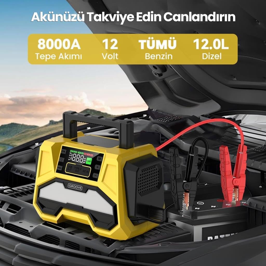 GROOVE F05 8000A 42000mAh Ağır Hizmet Tipi Akü Takviye Cihazı & 150 PSI Kompresör - Açı 5