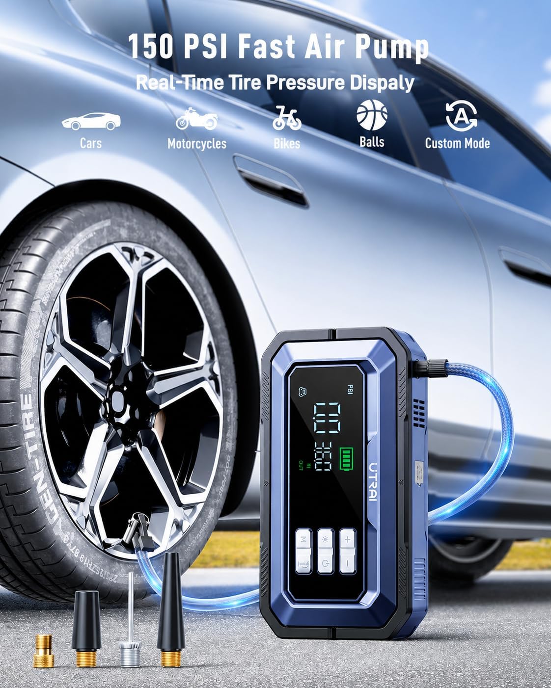 UTRAI Jstar JS30 7000A Akü Takviye Cihazı + OBD2 Araç Arıza Teşhis + 150 PSI Kompresör - Görsel 2