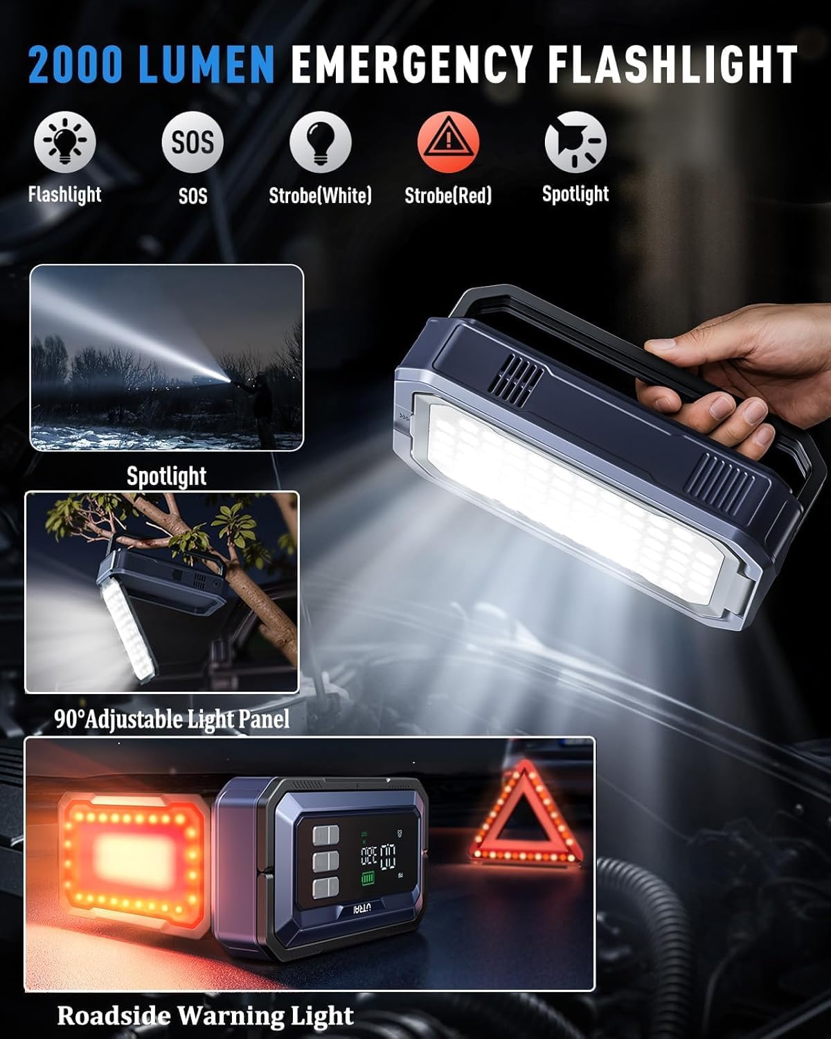UTRAI Jstar JS30 7000A Akü Takviye Cihazı + OBD2 Araç Arıza Teşhis + 150 PSI Kompresör - Açı 3