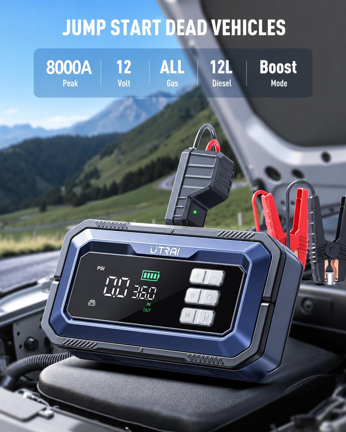 UTRAI Jstar JS30 7000A Akü Takviye Cihazı + OBD2 Araç Arıza Teşhis + 150 PSI Kompresör - Açı 5